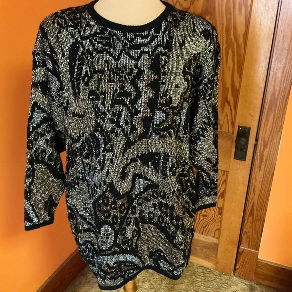 Vtg 80s sparkly geometric oversized sweater - Picture 8 of 12